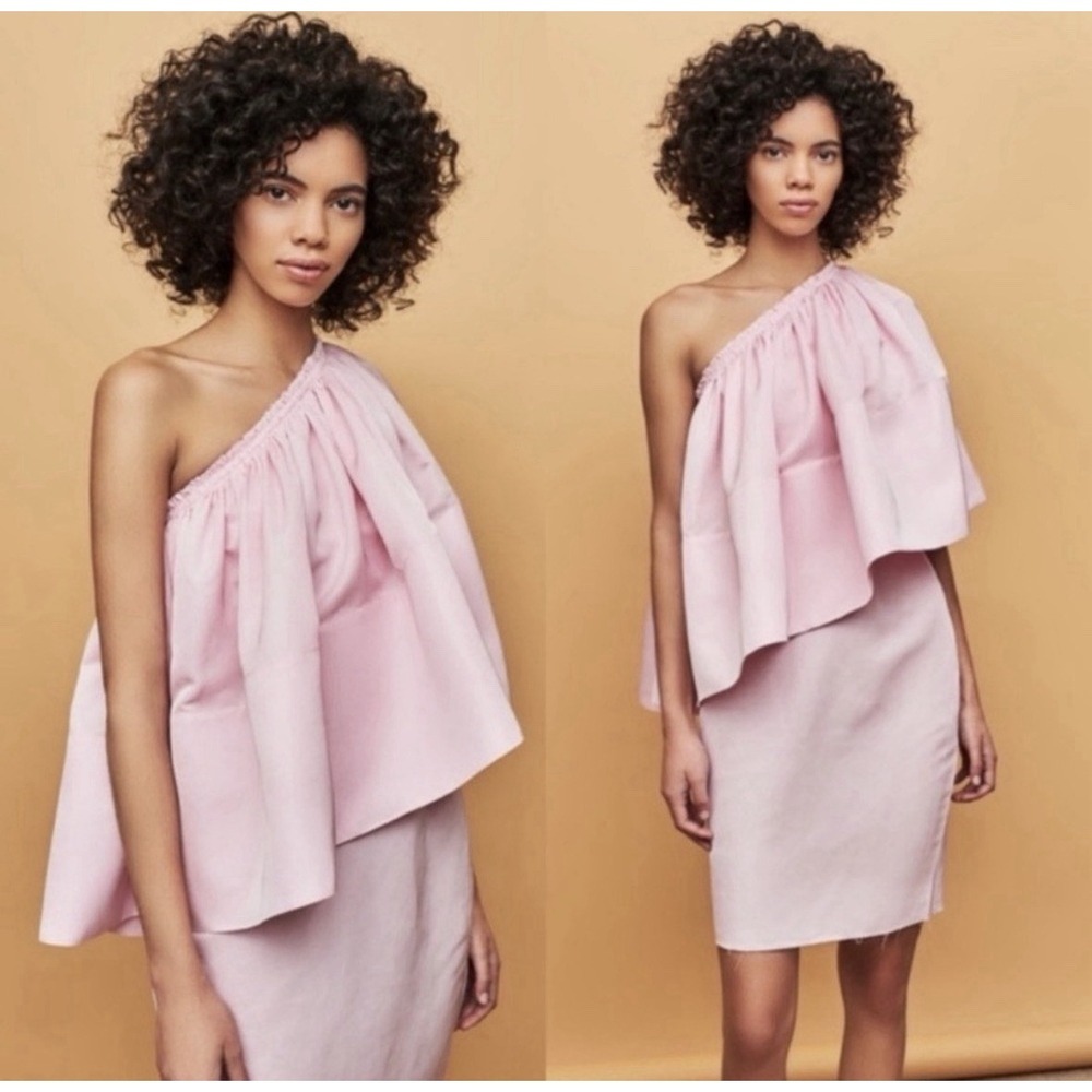 Solace London 1 Shoulder Layci Cocktail Dress size 2 Light‎ Pink Designer Chic